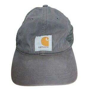 Carhartt Mens Gray Trucker Hat Cap Adjustable Logo Patch Cotton Faded Gray